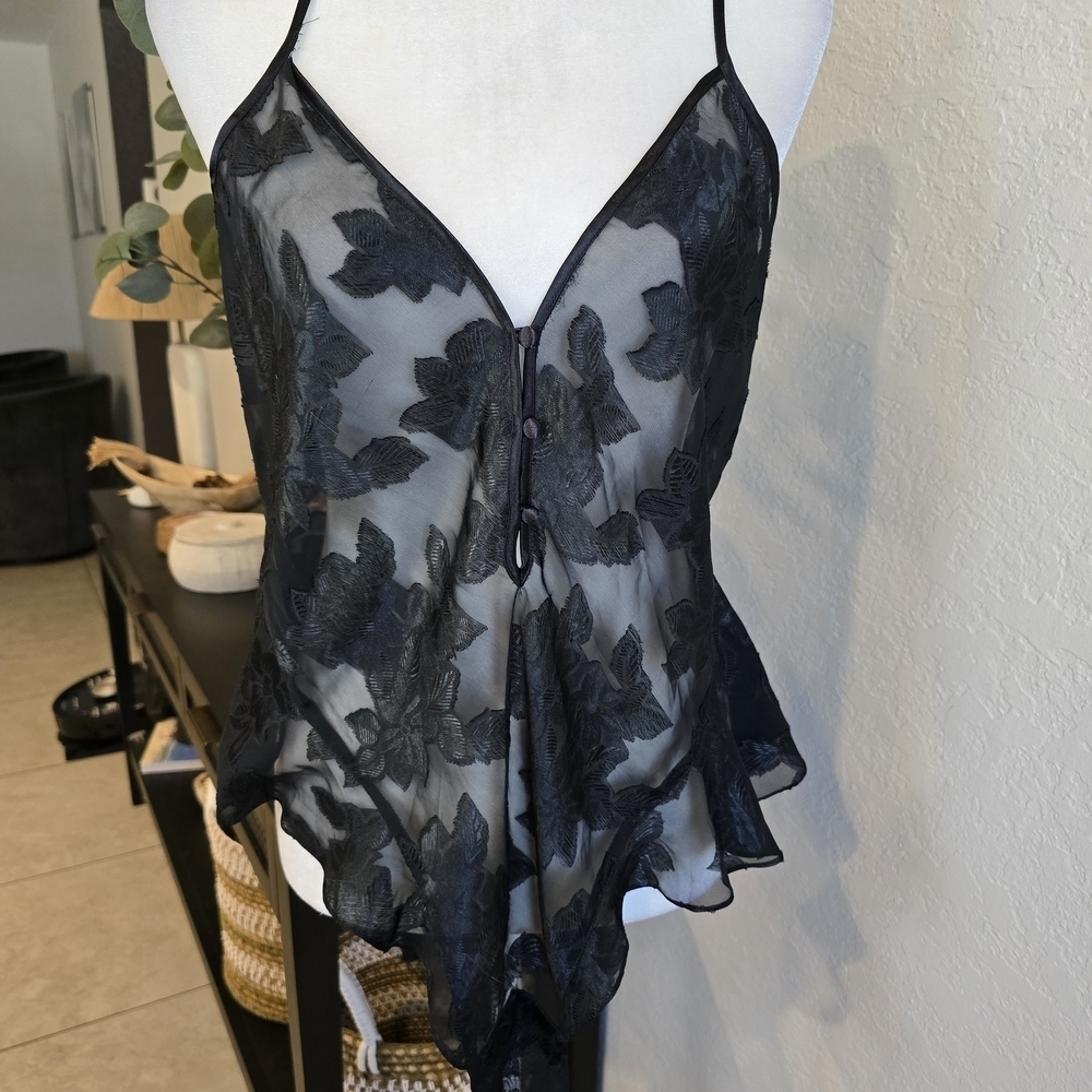 Victoria's Secret Vintage Black Mesh Babydoll Sexy Bodysuit Nightgown L